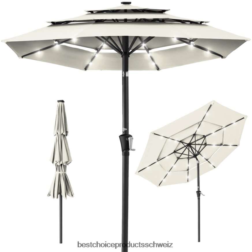 Best Choice Products 3-stufiger Solar-Terrassenschirm mit LED-Beleuchtung, Neigungsverstellung und Kurbel Elfenbein 2JD0221479 Best Choice Products 3-stufiger Solar-Terrassenschirm mit LED-Beleuchtung, Neigungsverstellung und Kurbel Elfenbein 2JD0221479